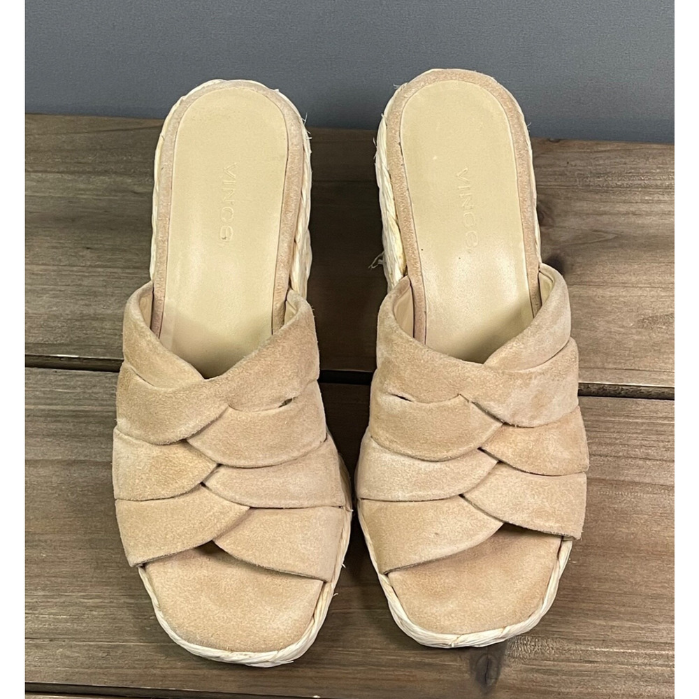 Vince Women's Gilian Espadrille Wedge Heel Sandals Size 5 Blonde Tan Suede - Picture 4 of 16